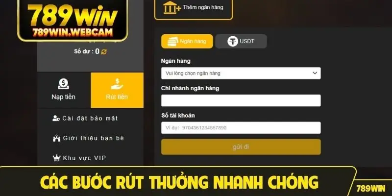 Các bước rút thưởng nhanh chóng