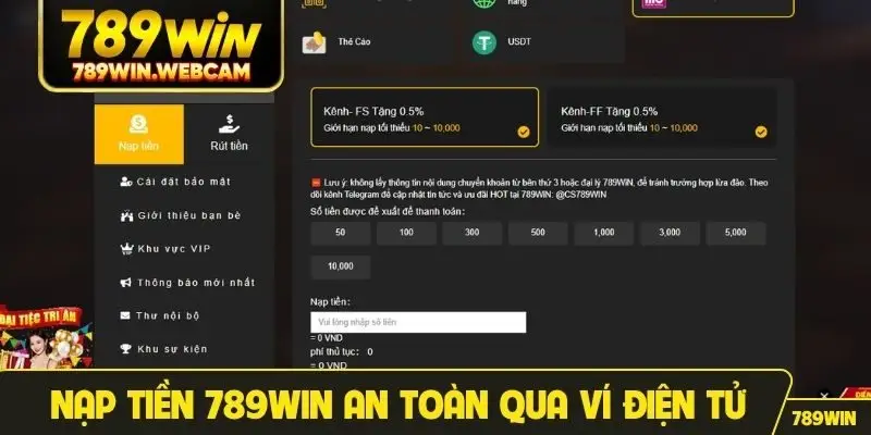 Nạp tiền 789win an toàn qua ví điện tử